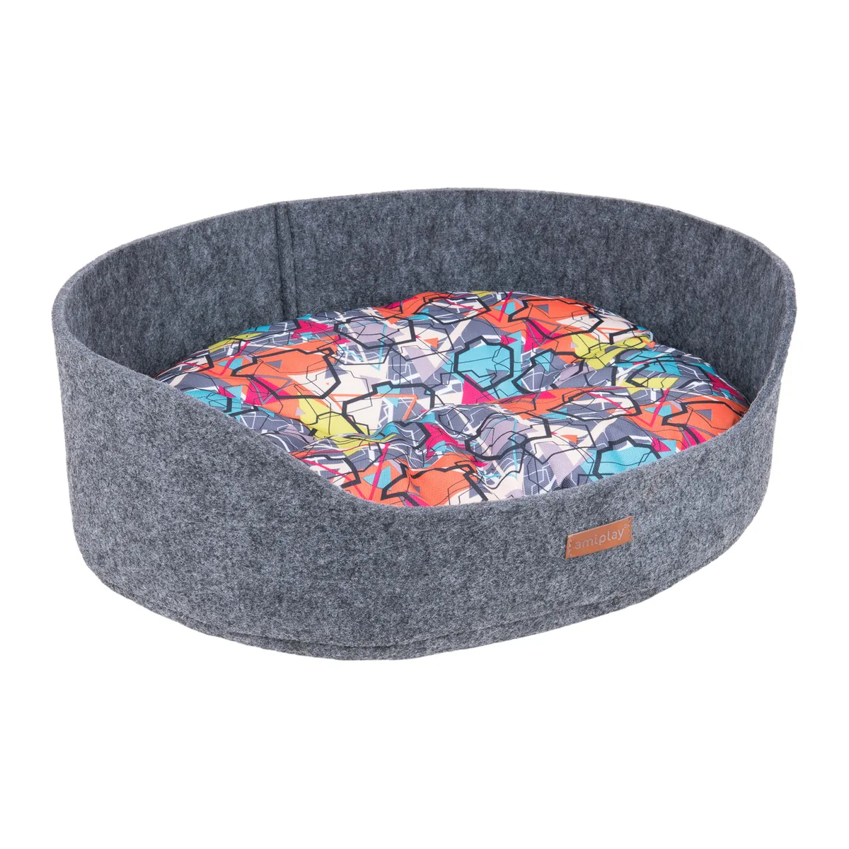 Legowisko owalne 2w1 AMIPLAY Hygge S 47×39 cm, szary filc